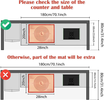 Non-slip Silicone Pastry Mat Extra Large Measurements 28''x 20'' Baking Mat
