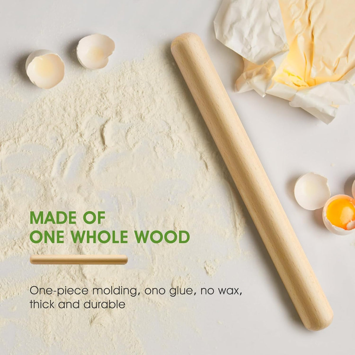 LorisArm 11.5-inch Wooden Rolling Pin for Baking, Natural Wood Dough Roller