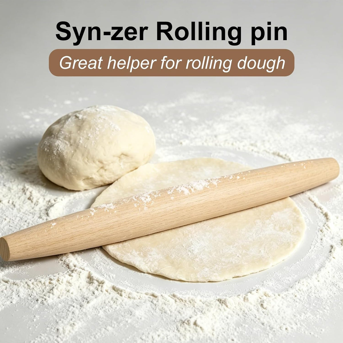 Syn-zer 17 Inch French Rolling Pin, Solid Beech Wood