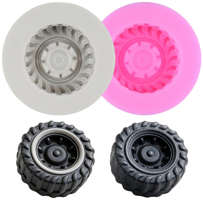 3D Round Tire Fondant Mold Truck Wheel Silicone Molds Set Of 2