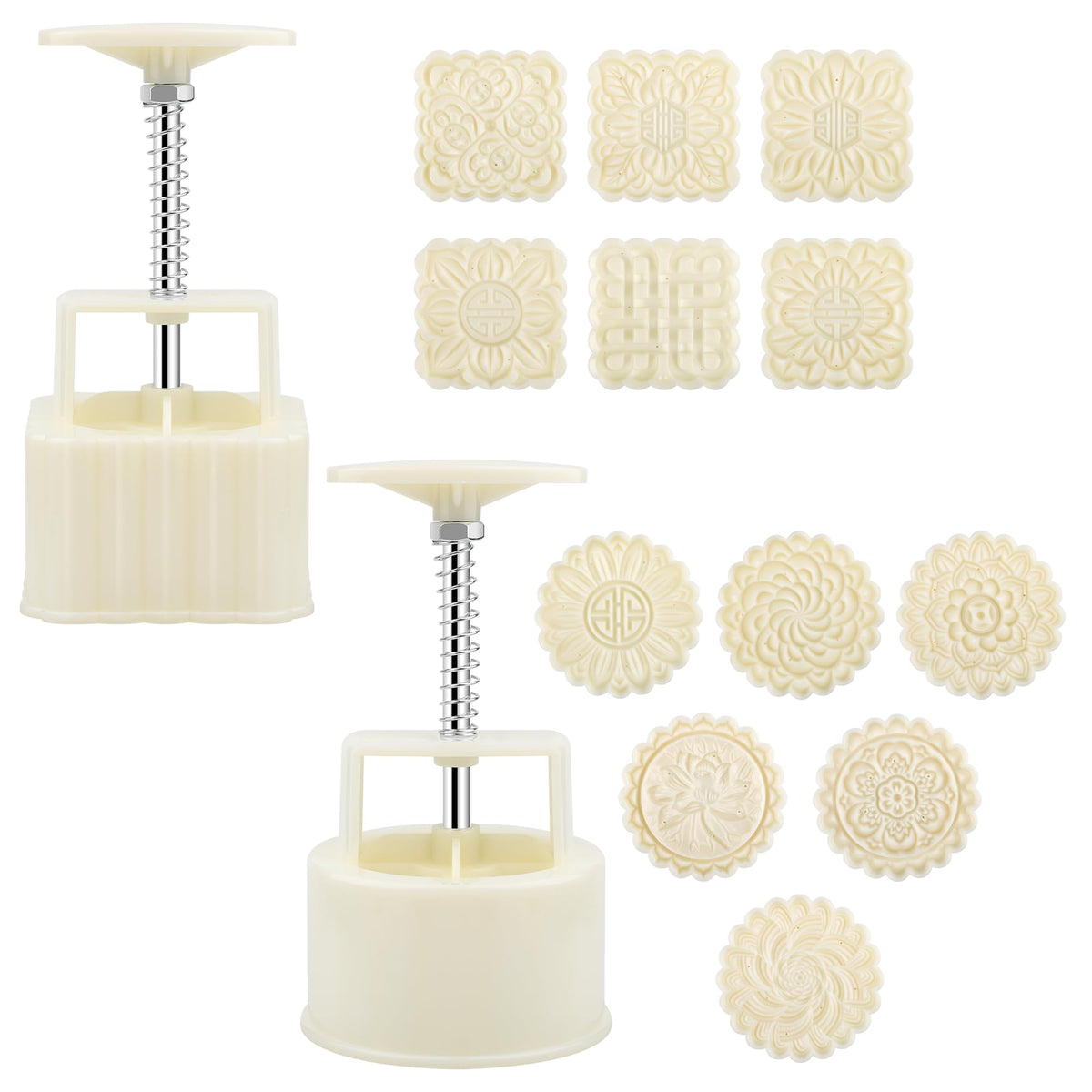 Luxiv 50g Mooncake Mold Set, 12 Patterns Round And Square Hand Press Molds