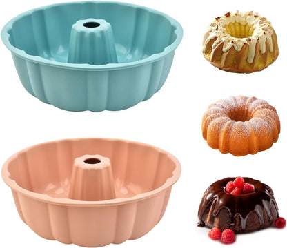 2 Pack Silicone Cake Pan,Jello Moldes Para Gelatinas，10 Inch, Pink+Blue
