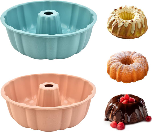 2 Pack Silicone Cake Pan,Jello Moldes Para Gelatinas，10 Inch, Pink+Blue