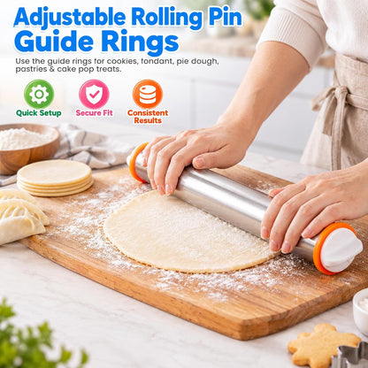 4 Pack Cake Pop Rolling Pin Guides Thickness Rings, Set of 4 Size Dough Spacers (1", 3/4", 5/8", 1/2") for Even Cake Pops, Cookies & Fondant, Compatible with Joseph Joseph 45mm Rolling Pins