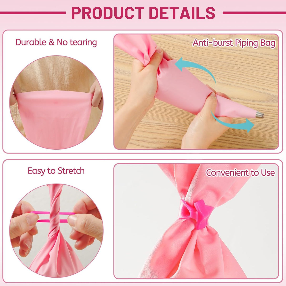 Piping Bag Holder Stand for Filling, Pastry Piping Bag Holder Stand, Clear Cream Icing Bag Holder with 2 Pack 14 Inch Reusable Piping Bags & 10Pcs Pastry Bag Ties