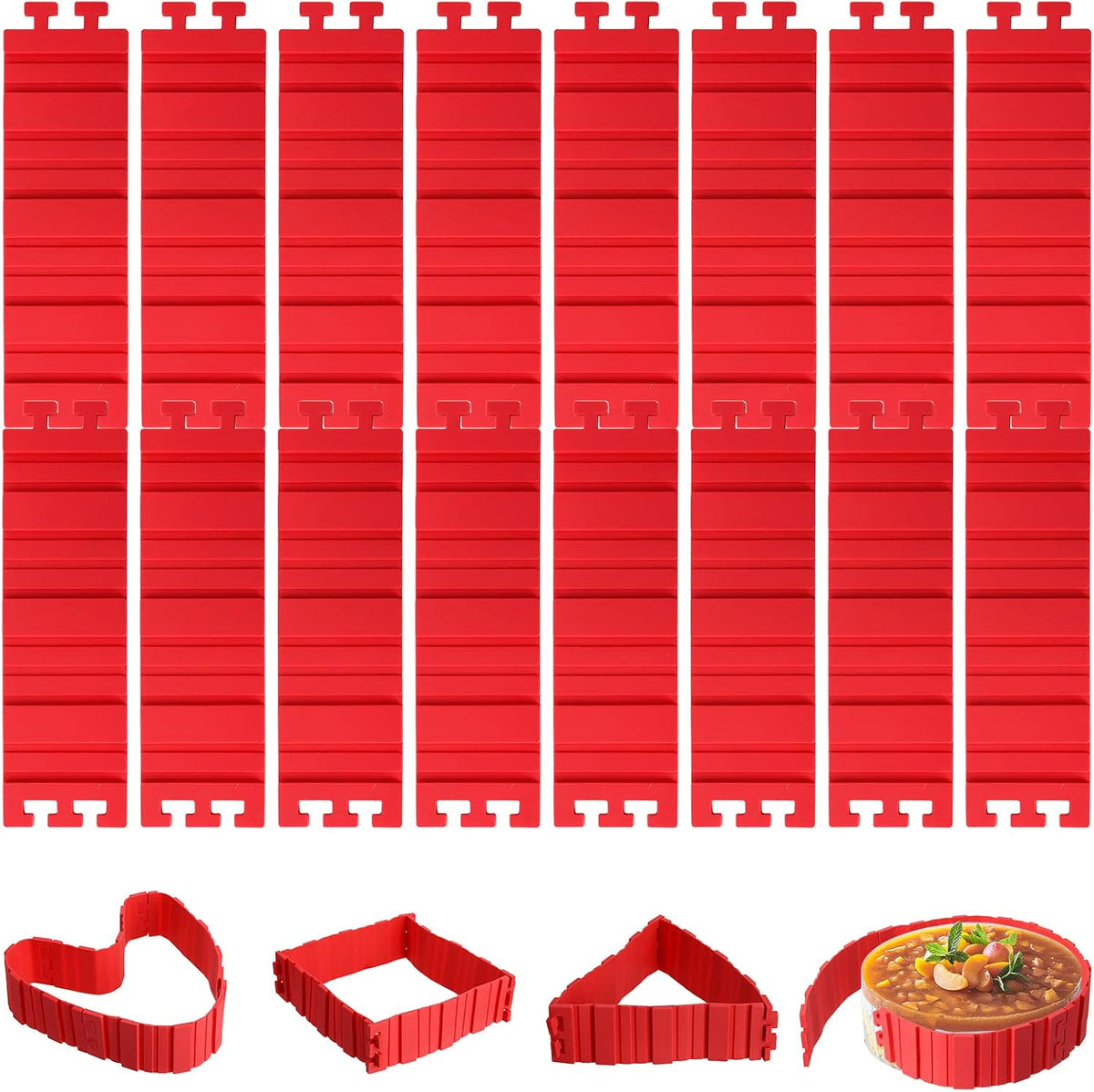 Jucoan 16 Pack Silicone Cake Mold Magic Bake Snake, Silicone Cake Shapers for DIY Round Rectangular Heart Shape Cake Dessert, Ice Barrier for Tie Dye
