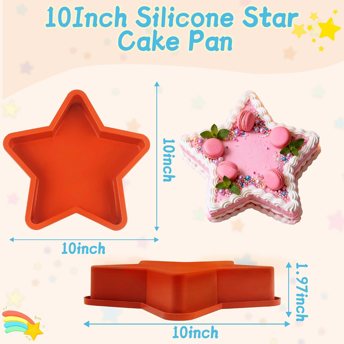 2Pcs Silicone Star Cake Pan for Baking, 10Inch Large Nonstick Silicone Star Shaped Cake Mold for Baking Cake