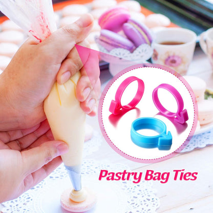 Patelai 120 Pcs Icing Bag Ties Silicone Piping Bag Ties,Rosy, Blue, Purple