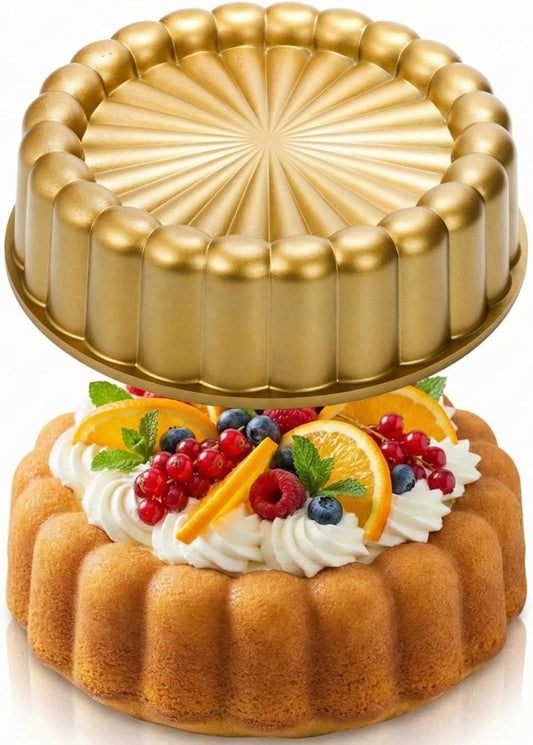 Goaste 9.5 Inch Charlotte Cake Pan, Reusable Fluted Mold, Nonstick Aluminium With Flower Shape for Cheese, Chocolate, Strawberry Shortcake, Brownie Tart Pie