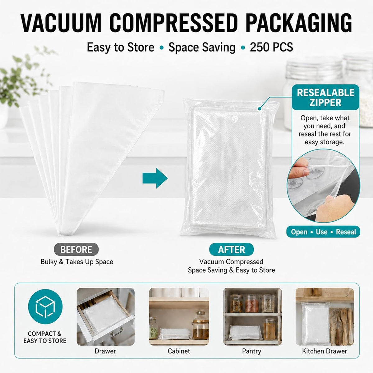 250 Pcs Disposable Piping Bags 12 Inch, Tipless Icing Piping Bags Non-Slip Anti Burst Disposable Pastry Bags for Cream Frosting, Cakes, Chocolate, Cupcakes and Cookies Decoration Supplies