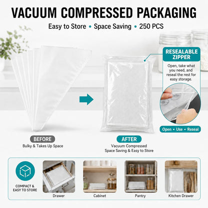 250 Pcs Disposable Piping Bags 12 Inch, Tipless Icing Piping Bags Non-Slip Anti Burst Disposable Pastry Bags for Cream Frosting, Cakes, Chocolate, Cupcakes and Cookies Decoration Supplies