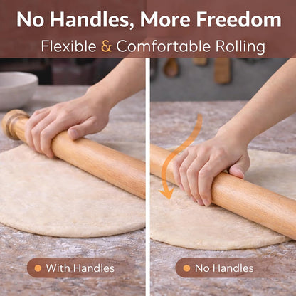 17 Inch French Rolling Pin, Wooden Dough Roller for Baking, Solid Wood Tapered Rolling Pin for Pizza, Pie Crust, Cookies, Pastry, Non-Stick, Easy Control Kitchen Baking Tool, Beech Wood