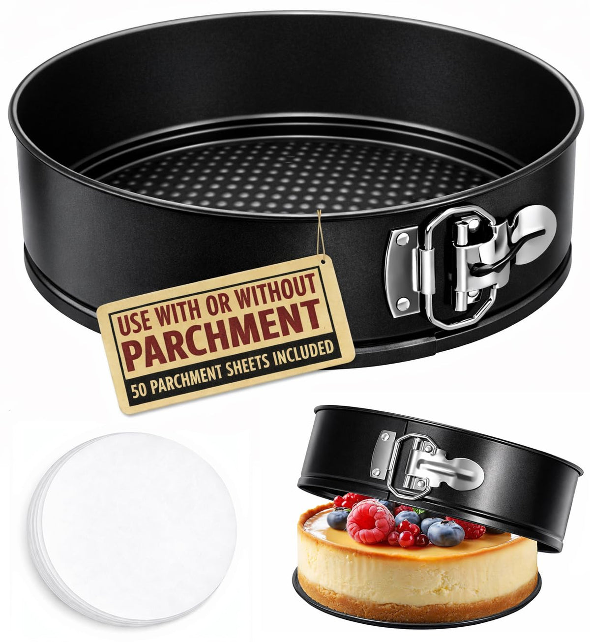 9 Inch Springform Pan 50Pcs Parchment Paper Cheesecake Nonstick Baking Mold
