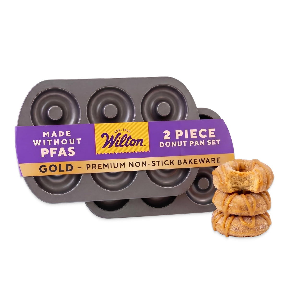 Wilton Gold Non-Stick Donut Pan Set, Made Without PFAS, 2-Piece