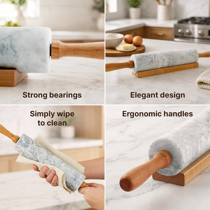 Zulay Kitchen 17-Inch Marble Rolling Pin With Stand - Polished Marble Rolling Pins For Baking With Long Beechwood Handle - Non-stick Roller Pin For Baking Pastries, Bread & Pizza