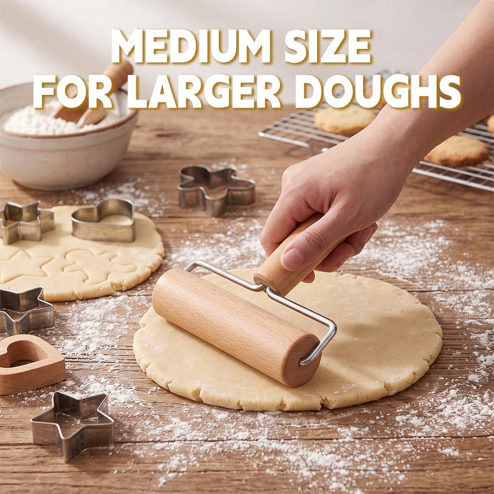 2Pcs Wooden Rolling Pins Set, T Shape Dough Roller for Pizza Cookie Baking