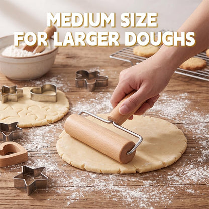 2Pcs Wooden Rolling Pins Set, T Shape Dough Roller for Pizza Cookie Baking