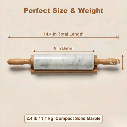 White small Marble Dough Rolling Pin for Baking, 8 inch Barrel