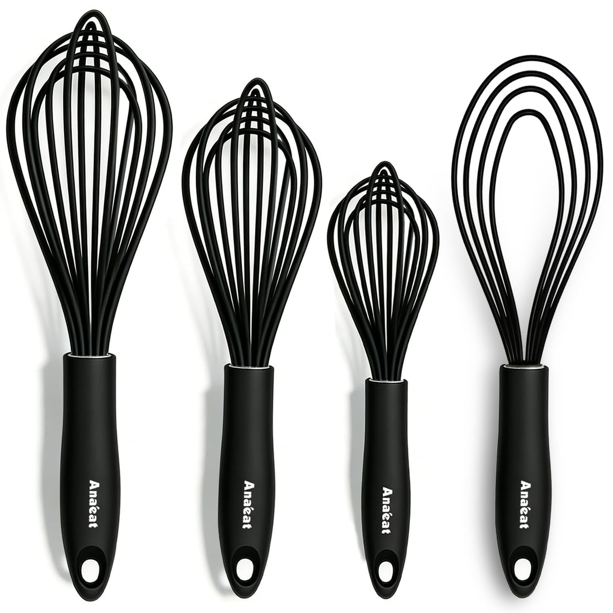 Anaeat Silicone Whisk, Thick Stainless Steel Wire Inner - Heat Resistant Kitchen Whisks for Non-Stick Cookware, Balloon Egg Beater for Whisking, Blending, Beating, Frothing & Stirring (Red)