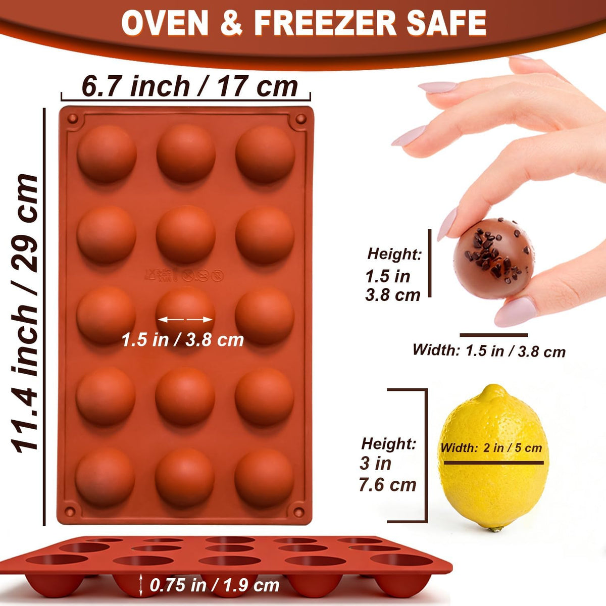 Lerykin Small 15-Cavity Semi Sphere Silicone Molds Non-Stick,2 Packs Half Sphere Silicone Baking Molds for Making Jelly, Chocolates and Cake