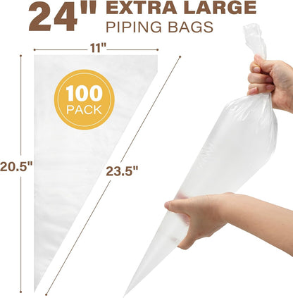LotFancy 24 Inch Extra Large Piping Bags Disposable, 100pcs Icing Bags