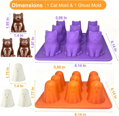 3D Halloween Ghost Silicone Molds 2 Pack, 9 Cavity Chocolate Candy Molds
