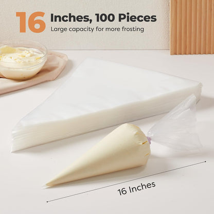 Kootek Piping Bags, Disposable Pastry Icing Bags 16 Inch, 100pc Extra Large