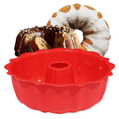 European Grade Top-Level Silicone Cake Mold, Non Stick 9 inch Fluted Tube Cake Pan for Bakeware for Cake, Jello, Gelatin, Bread, Monkey Bread, Brownie, Round baking pan, BPA Free Bakeware