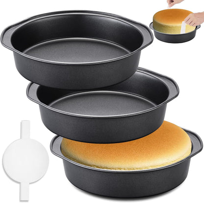 8 Inch Cake Pan - 3PCS Carbon Steel Round Cake Pans with 100 Pieces Parchment Paper, Non-stick & Easy Demolding, Non-toxic & Healthy