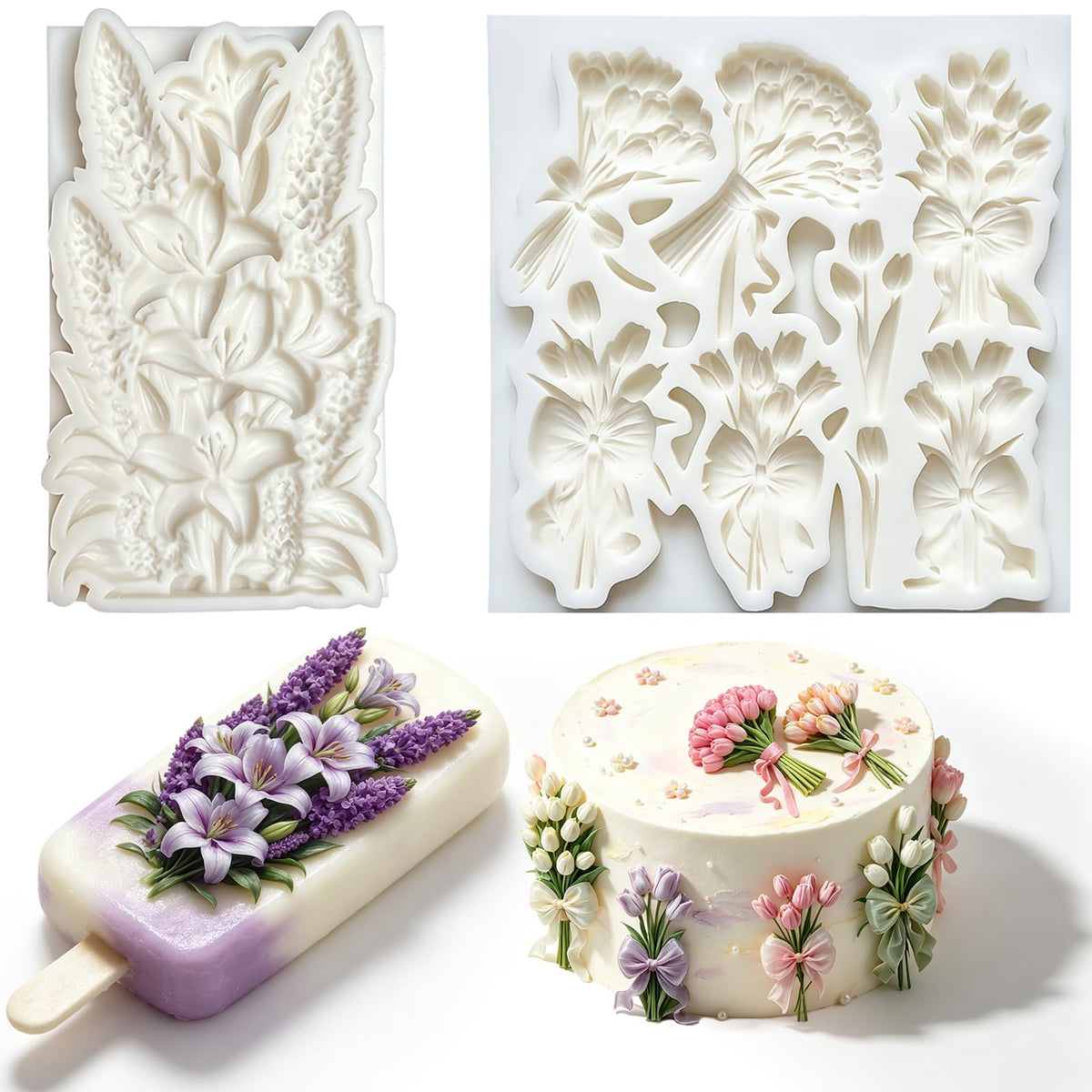 Flower Silicone Molds, 2Pcs Lily Fondant Molds for Cake Decorating