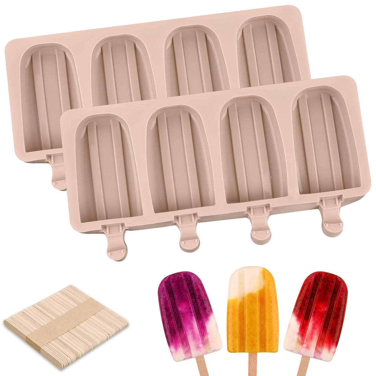 WMKGG Popsicle Silicone Molds Set, 2 PCS Ice Cream Mold(Standard Size/Pink)