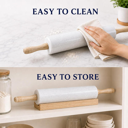 KARRYOUNG Marble Rolling Pin with Wooden handles for Baking,Home Use,White