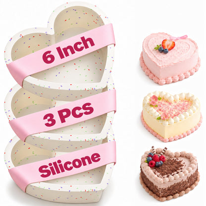 6 8 10 Inch Silicone Heart Shaped Cake Pans for Baking, 3 Pcs