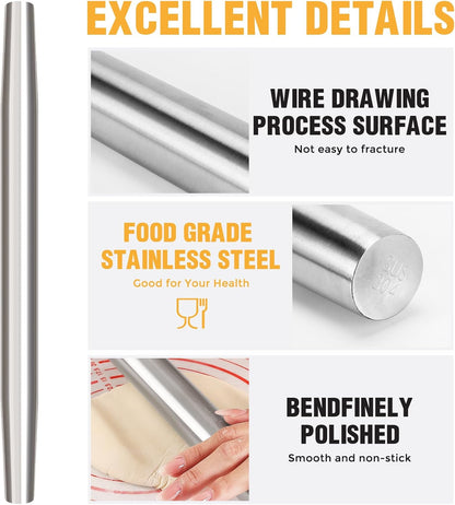 AMUZHI Smooth Seamless Stainless Steel Rolling Pin, 12.8 Inch