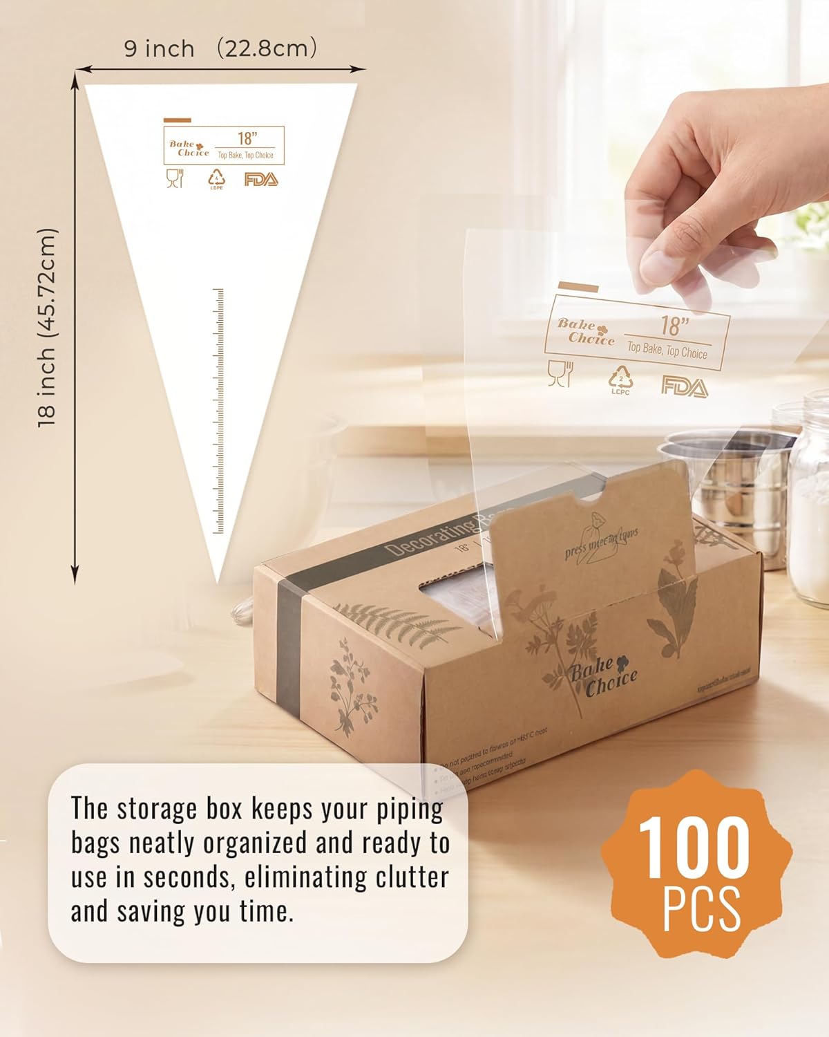 Bake Choice 18 Inch Piping Bags, 100PCS Thickened Disposable Pastry Bags