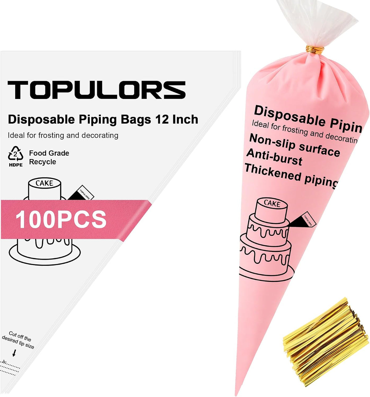 TOPULORS Disposable Piping Bags, 12"H 14" Full Size, 100PCS Pastry Bags
