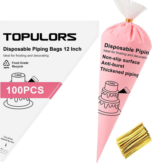 TOPULORS Disposable Piping Bags, 12"H 14" Full Size, 100PCS Pastry Bags