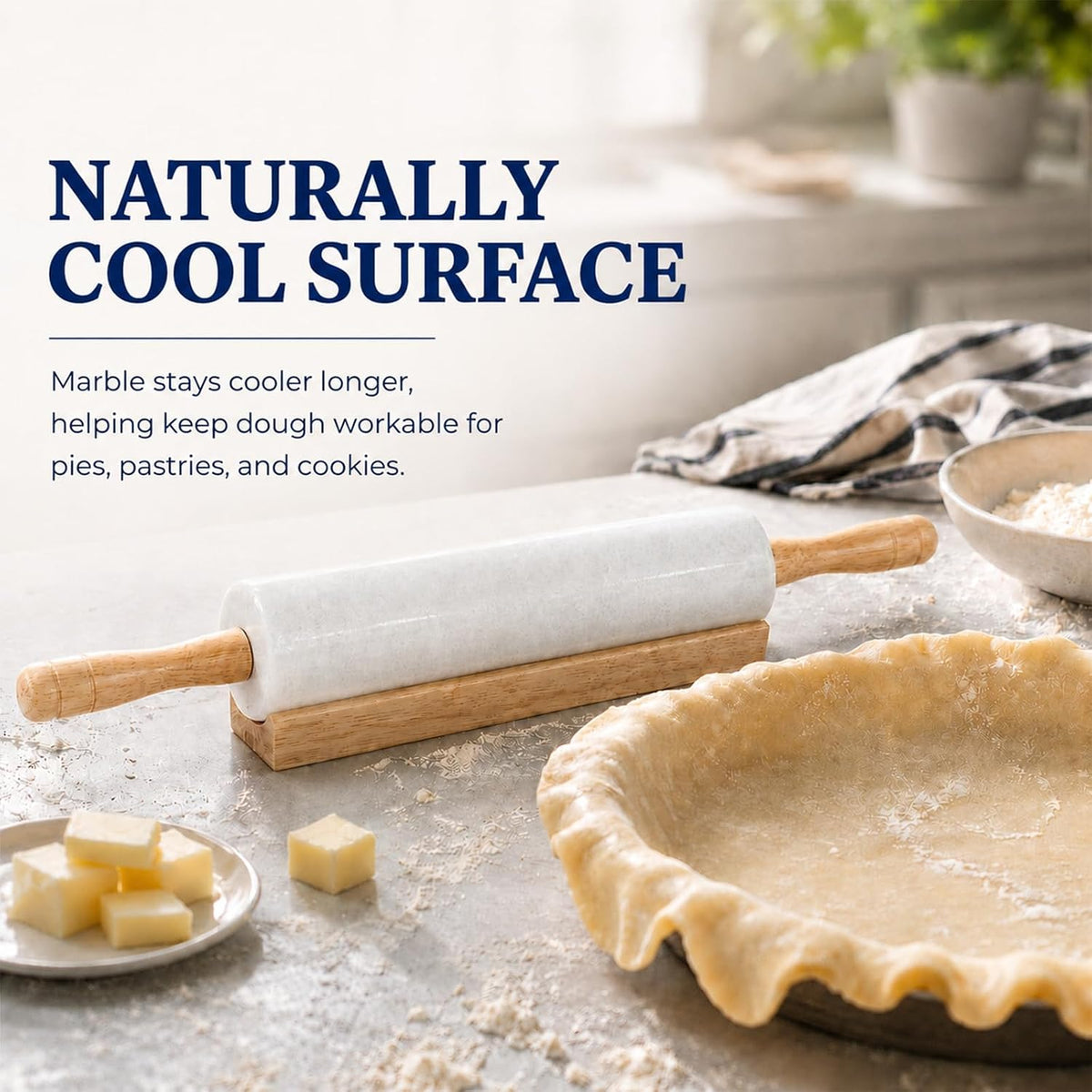 KARRYOUNG Marble Rolling Pin with Wooden handles for Baking,Home Use,White