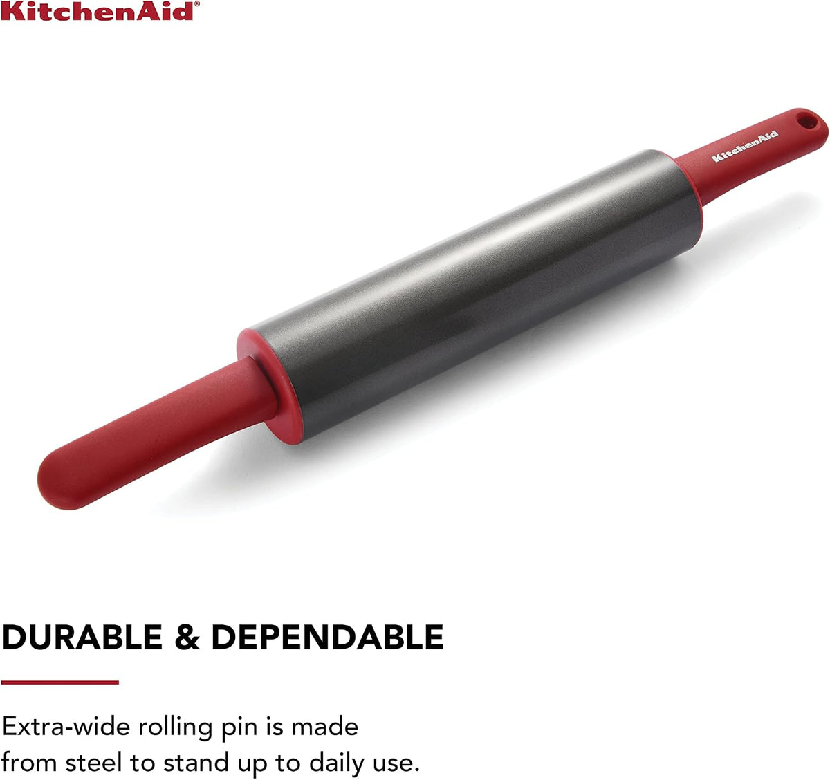 KitchenAid Gourmet Rolling Pin, 2.5 x 2.5 x 22 Inch, Red