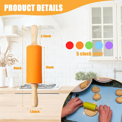 10Pcs 9 Inch Mini Silicone Rolling Pin, Small Kids Rolling Pins for Baking