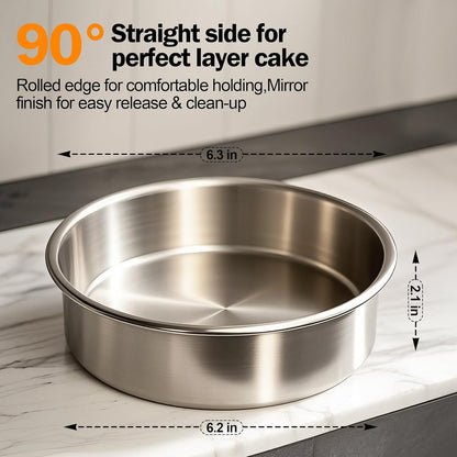 6 Inch Cake Pans Set of 3 with 100 Pieces Parchment Paper