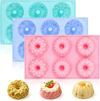 3 Pcs Silicone Mini Fluted Tube Cake Pans, 6‑Cavity Mini Cake Pans