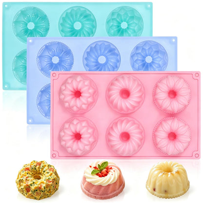 3 Pcs Silicone Mini Fluted Tube Cake Pans, 6‑Cavity Mini Cake Pans