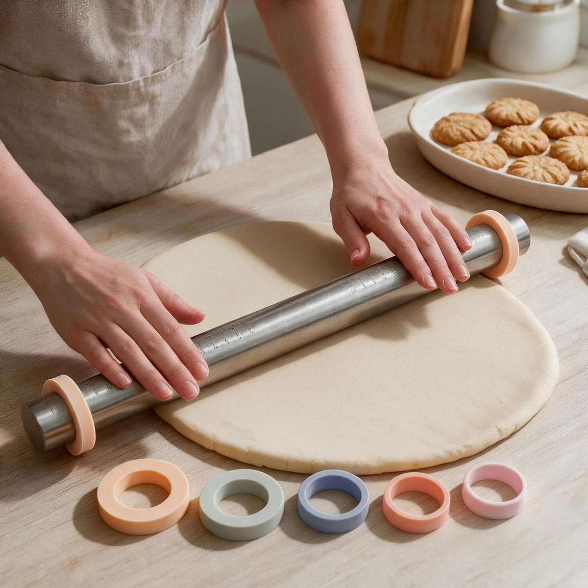 Rolling Pin with Thickness Rings for Baking: Dough Roller for Cake Pop