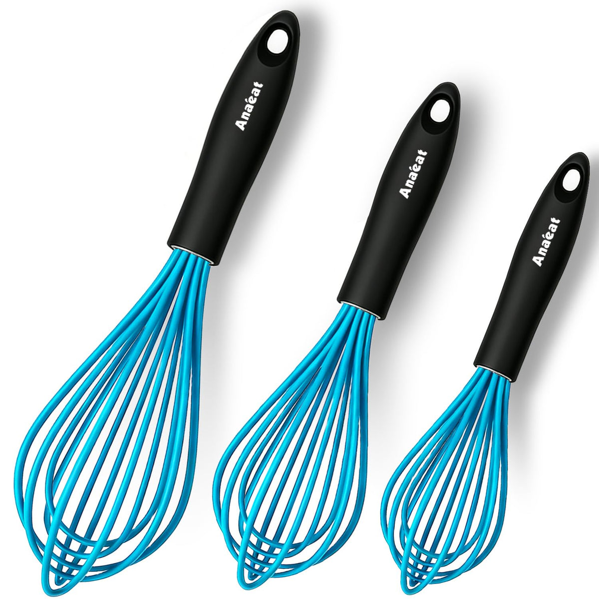 Anaeat Silicone Whisk, Thick Stainless Steel Wire Inner - Heat Resistant Kitchen Whisks for Non-Stick Cookware, Balloon Egg Beater for Whisking, Blending, Beating, Frothing & Stirring (Red)