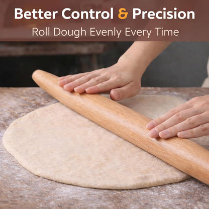 17 Inch French Rolling Pin, Wooden Dough Roller for Baking, Solid Wood Tapered Rolling Pin for Pizza, Pie Crust, Cookies, Pastry, Non-Stick, Easy Control Kitchen Baking Tool, Beech Wood