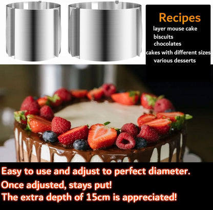 DATANYA Cake Ring Extra High 15cm - Adjustable 6 Inch to12Inch Stainless Steel Round Cake Mousse Molds Baking Ring, 5.9 Inch Deep Cake Mold with Precise Scaling
