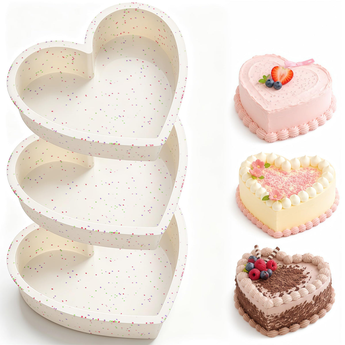 6 8 10 Inch Silicone Heart Shaped Cake Pans for Baking, 3 Pcs