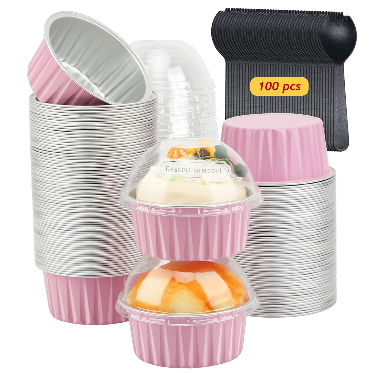 LNYZQUS Mini Loaf Pans with Lids 100 Pack, 6.8oz Small Cake Tins