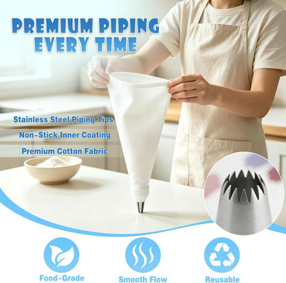 20PCS Reusable Piping Bags and Tips Set, 2 Pack 16 Inch Cotton Pastry Bags